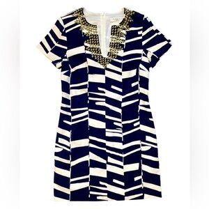 Trina Turk Annamarie Navy Studded Geometric Shift Dress Size 6